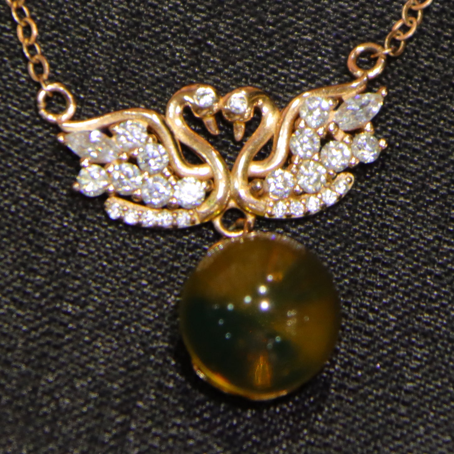 Natural Mexico Blue Amber Swan Necklace with 10mm Round Bead Handcrafted Jewelry