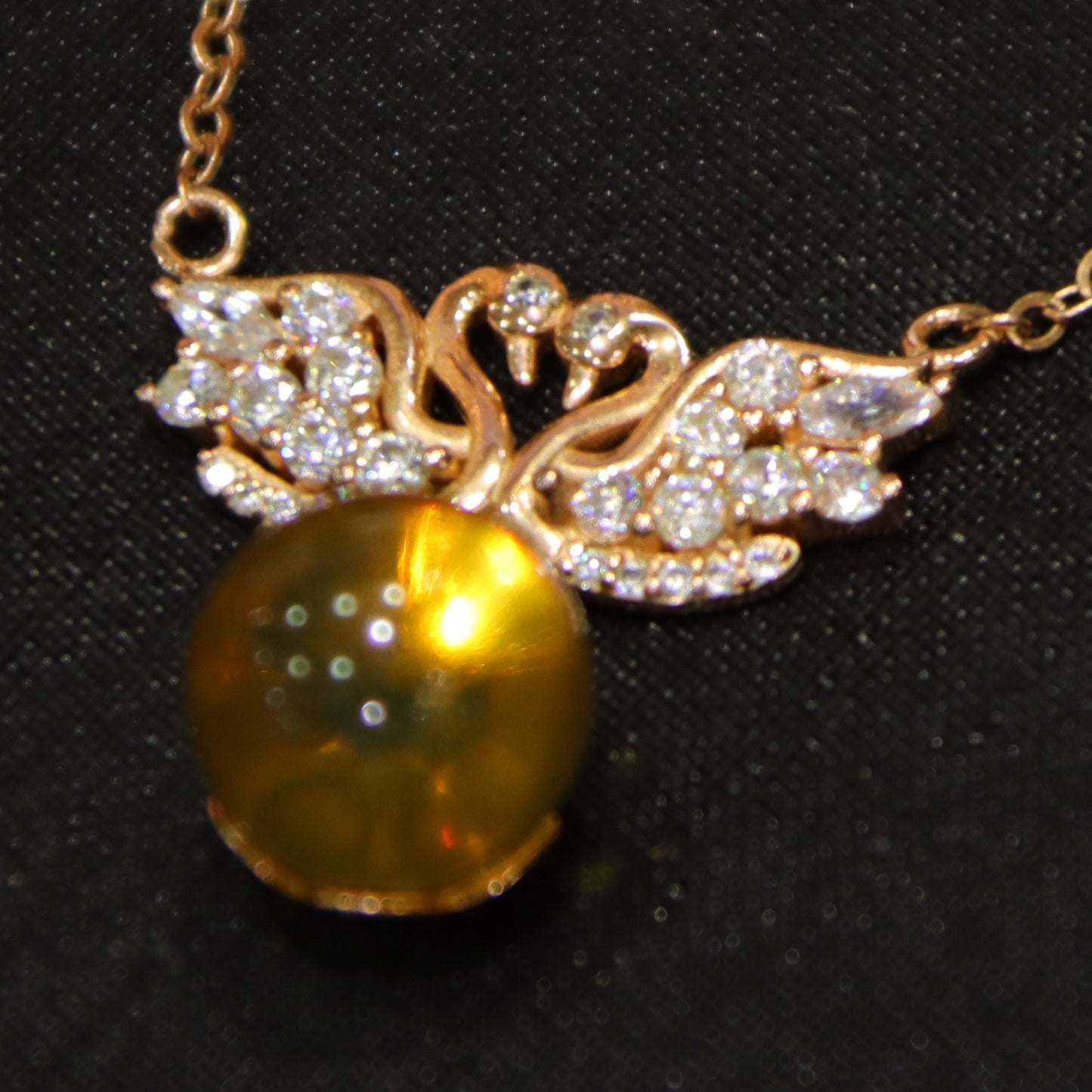 Natural Mexico Blue Amber Swan Necklace with 10mm Round Bead Handcrafted Jewelry