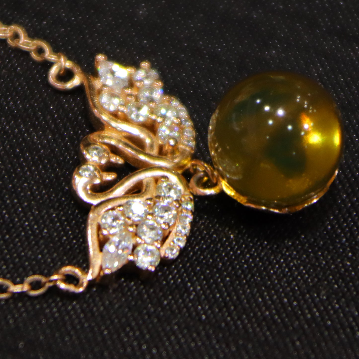 Natural Mexico Blue Amber Swan Necklace with 10mm Round Bead Handcrafted Jewelry