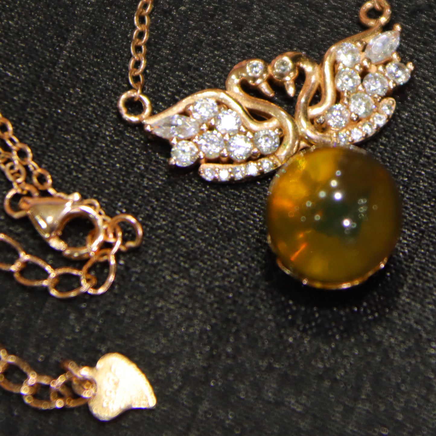 Natural Mexico Blue Amber Swan Necklace with 10mm Round Bead Handcrafted Jewelry