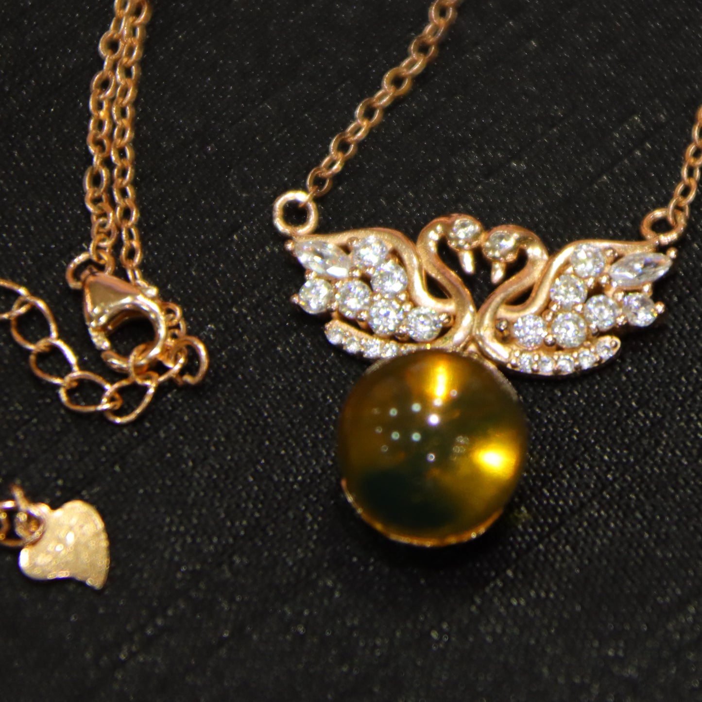 Natural Mexico Blue Amber Swan Necklace with 10mm Round Bead Handcrafted Jewelry
