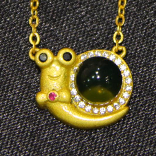 925 Sterling Silver Natural Amber Mexico Blue Amber Snail Pendant | 7mm Bead
