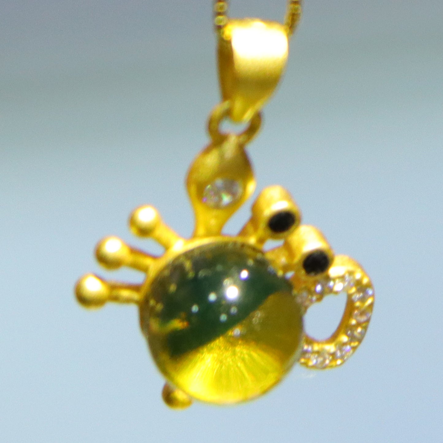 Natural Mexico Blue Amber Crab Necklace - Handmade 7mm Round Bead Jewelry