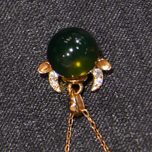 925 Sterling Silver Natural Mexico Blue Amber Cartoon Pendant with 10mm Round Bead