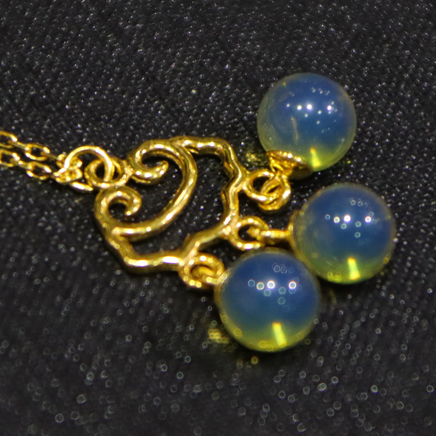 925 Sterling Silver Natural Mexico Blue Amber Cloud Openwork  Ruyi Pendant Necklace