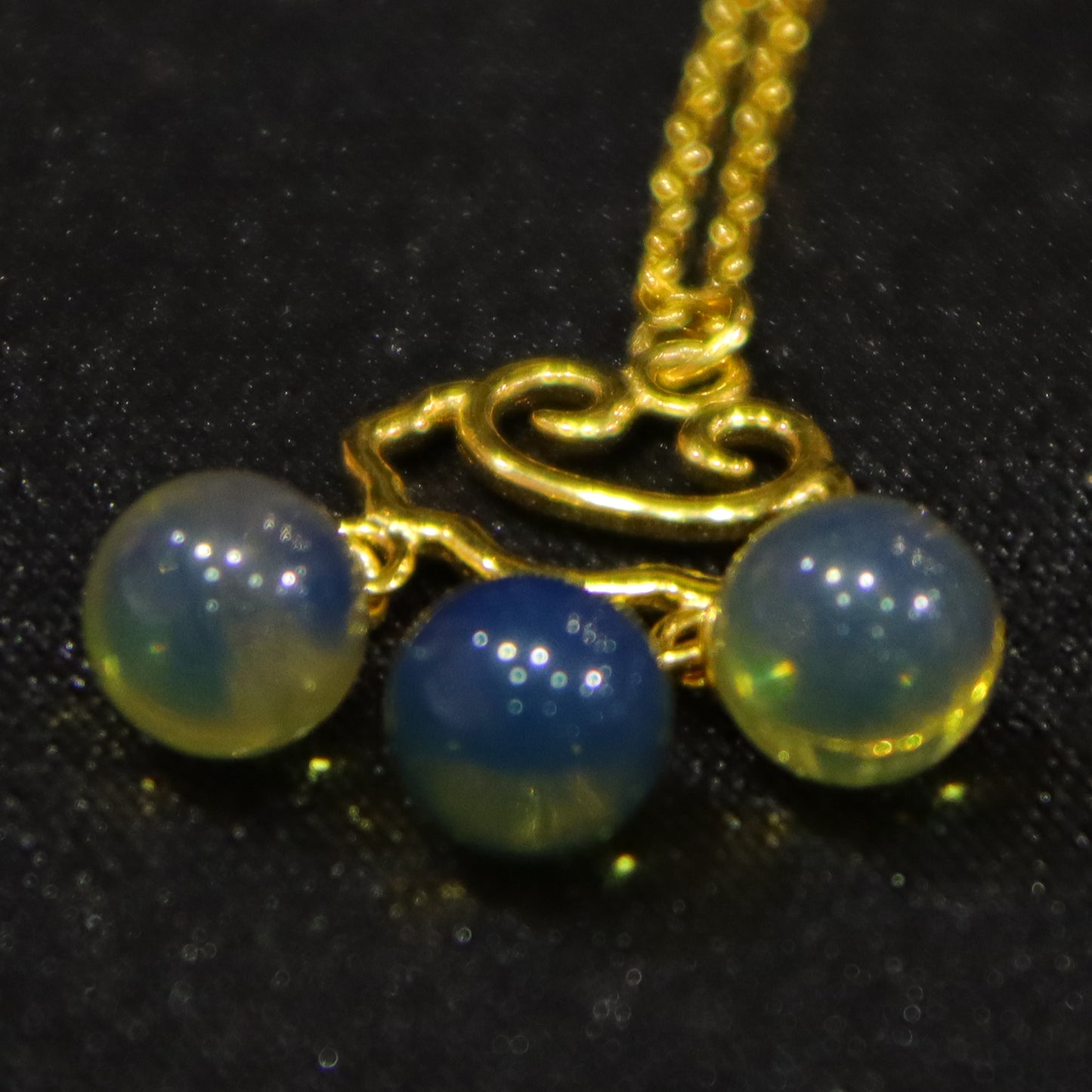 925 Sterling Silver Natural Mexico Blue Amber Cloud Openwork  Ruyi Pendant Necklace