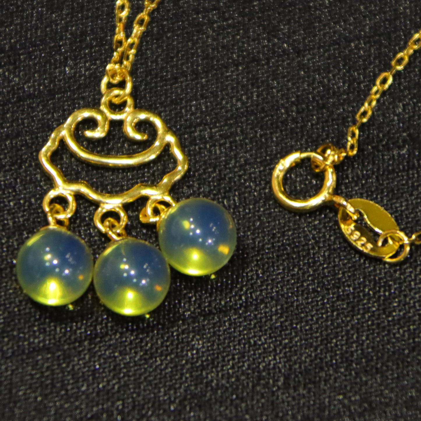 925 Sterling Silver Natural Mexico Blue Amber Cloud Openwork  Ruyi Pendant Necklace