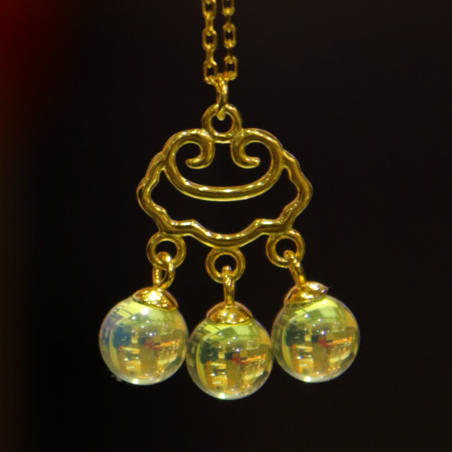 925 Sterling Silver Natural Mexico Blue Amber Cloud Openwork  Ruyi Pendant Necklace