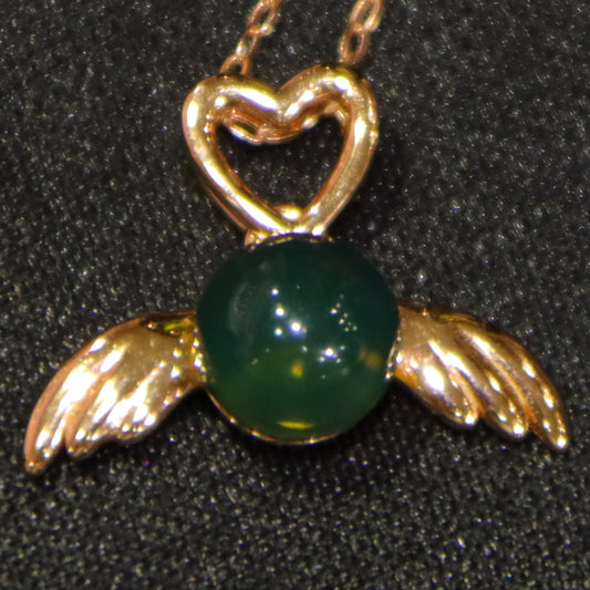 925 Sterling Silver Pendant with Natural Mexico Blue Amber Heart Angel Charm, 7mm Bead