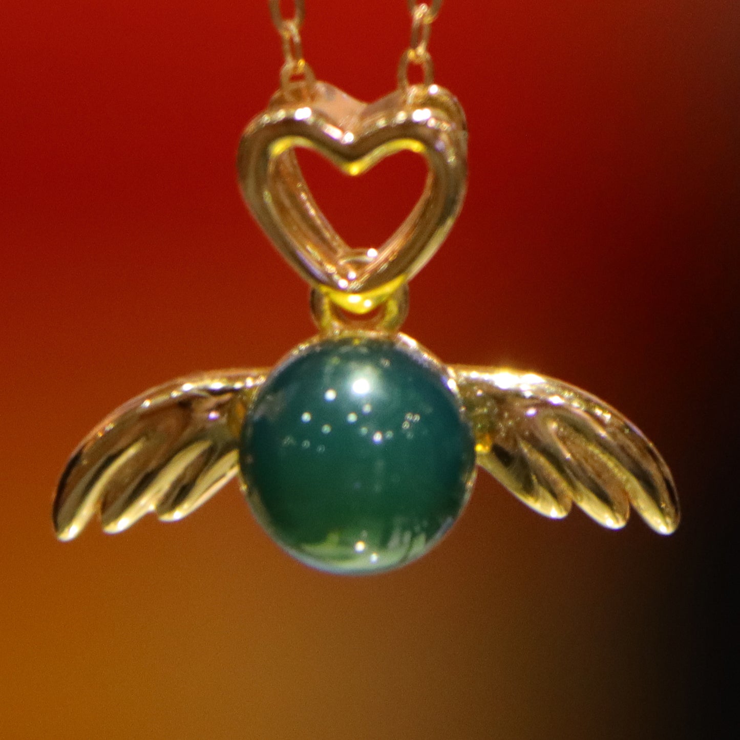 925 Sterling Silver Pendant with Natural Mexico Blue Amber Heart Angel Charm, 7mm Bead