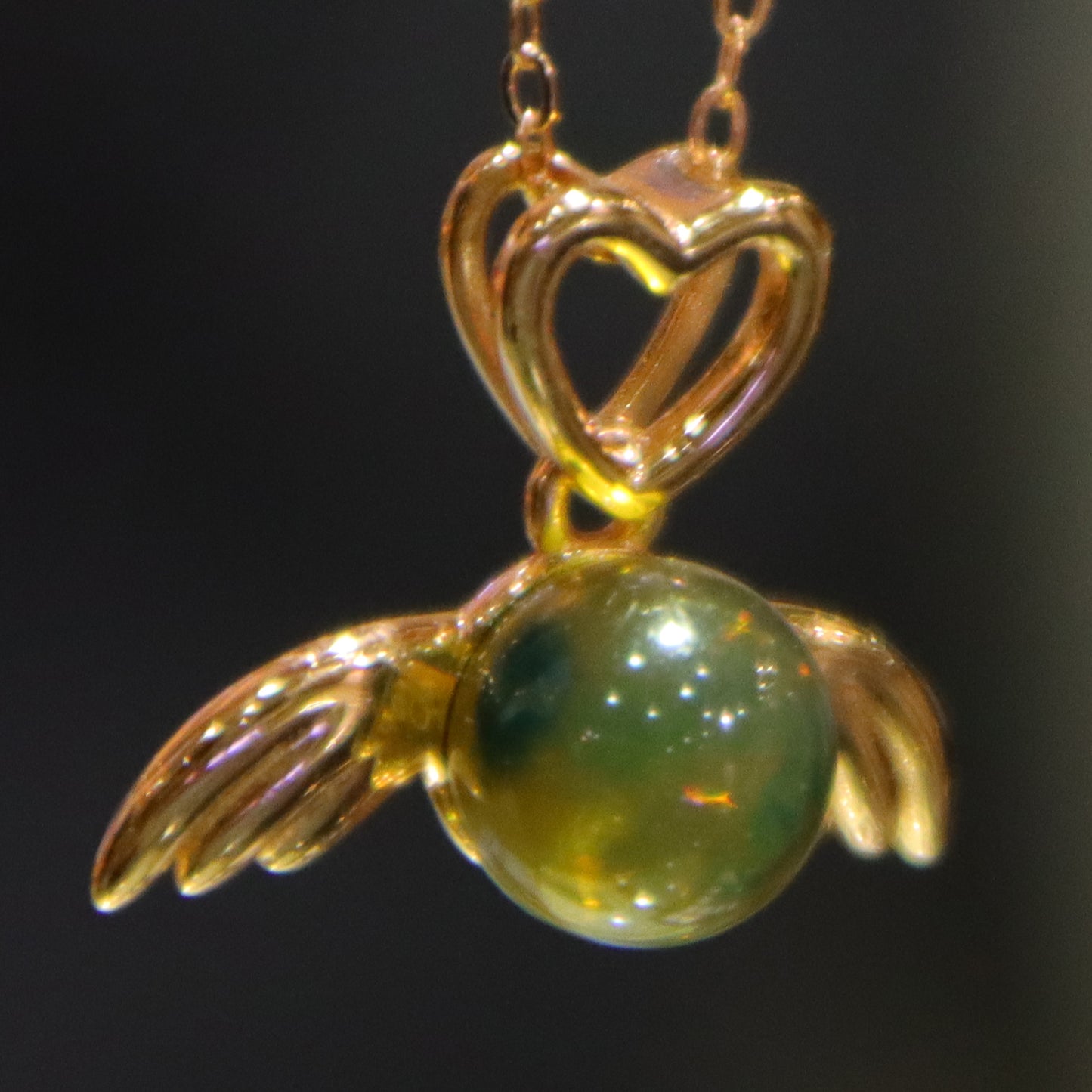 925 Sterling Silver Pendant with Natural Mexico Blue Amber Heart Angel Charm, 7mm Bead