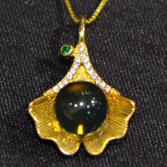 925 Sterling Silver with Natural Mexico Blue Amber Ginkgo Leaf Necklace - Unique Necklace Gift for Women