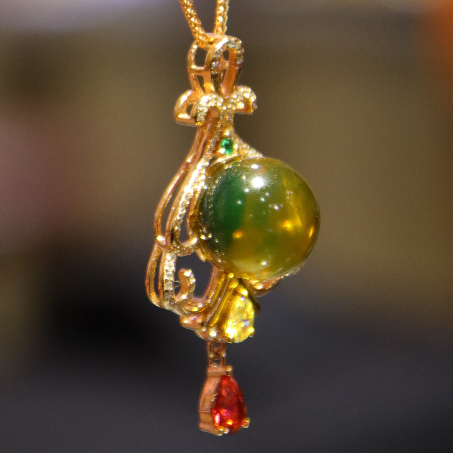 925 Sterling Silver Pendant with Natural Mexico Blue Amber Flower Design, 14mm Round Bead