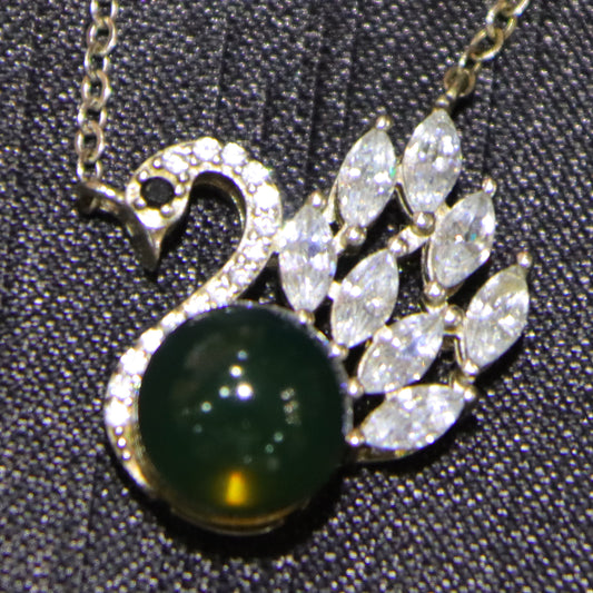 925 Sterling Silver Natural Amber Mexico Blue Amber Swan Pendant Necklace