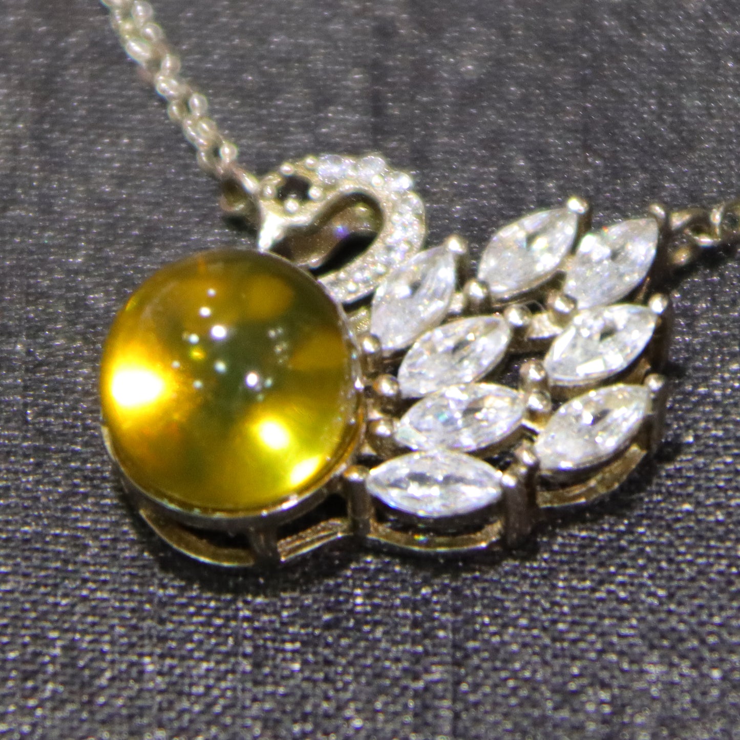 925 Sterling Silver Natural Amber Mexico Blue Amber Swan Pendant Necklace