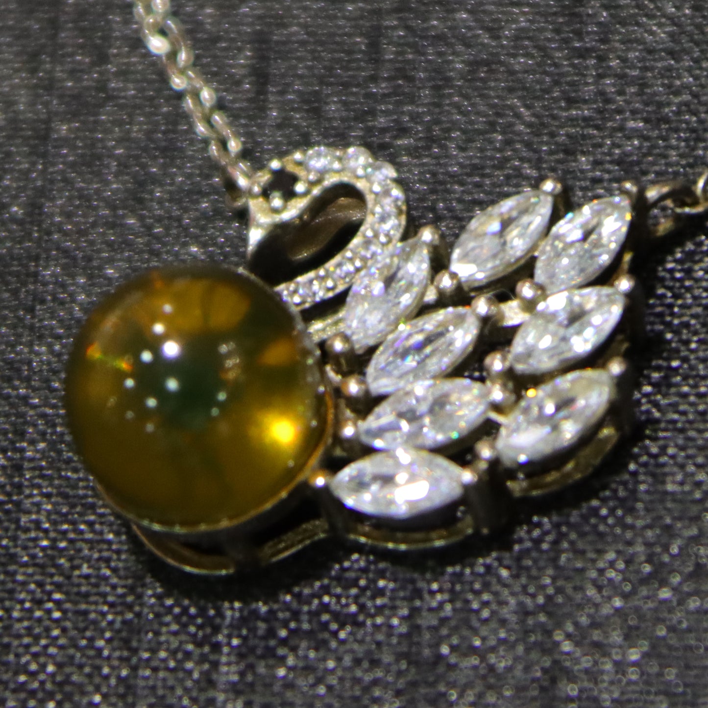 925 Sterling Silver Natural Amber Mexico Blue Amber Swan Pendant Necklace
