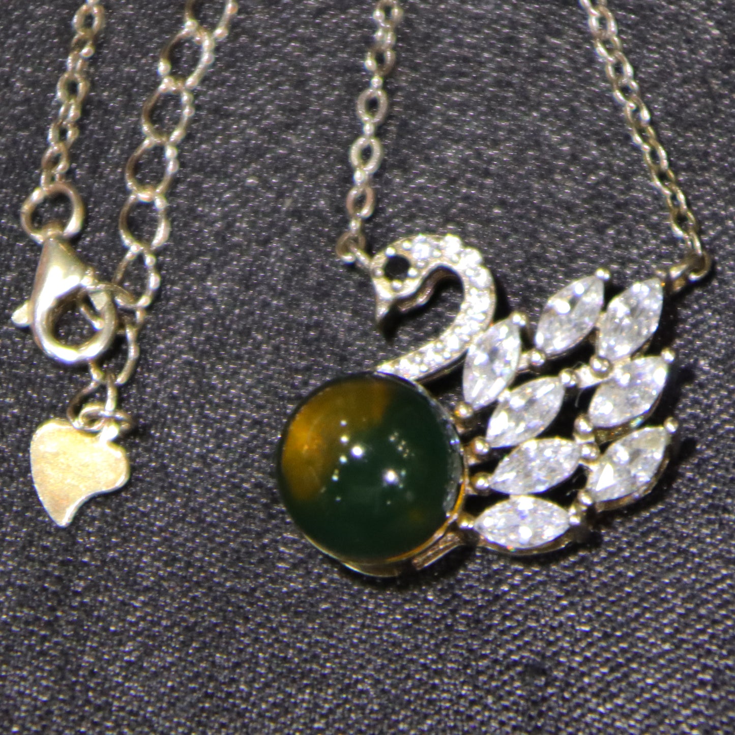 925 Sterling Silver Natural Amber Mexico Blue Amber Swan Pendant Necklace