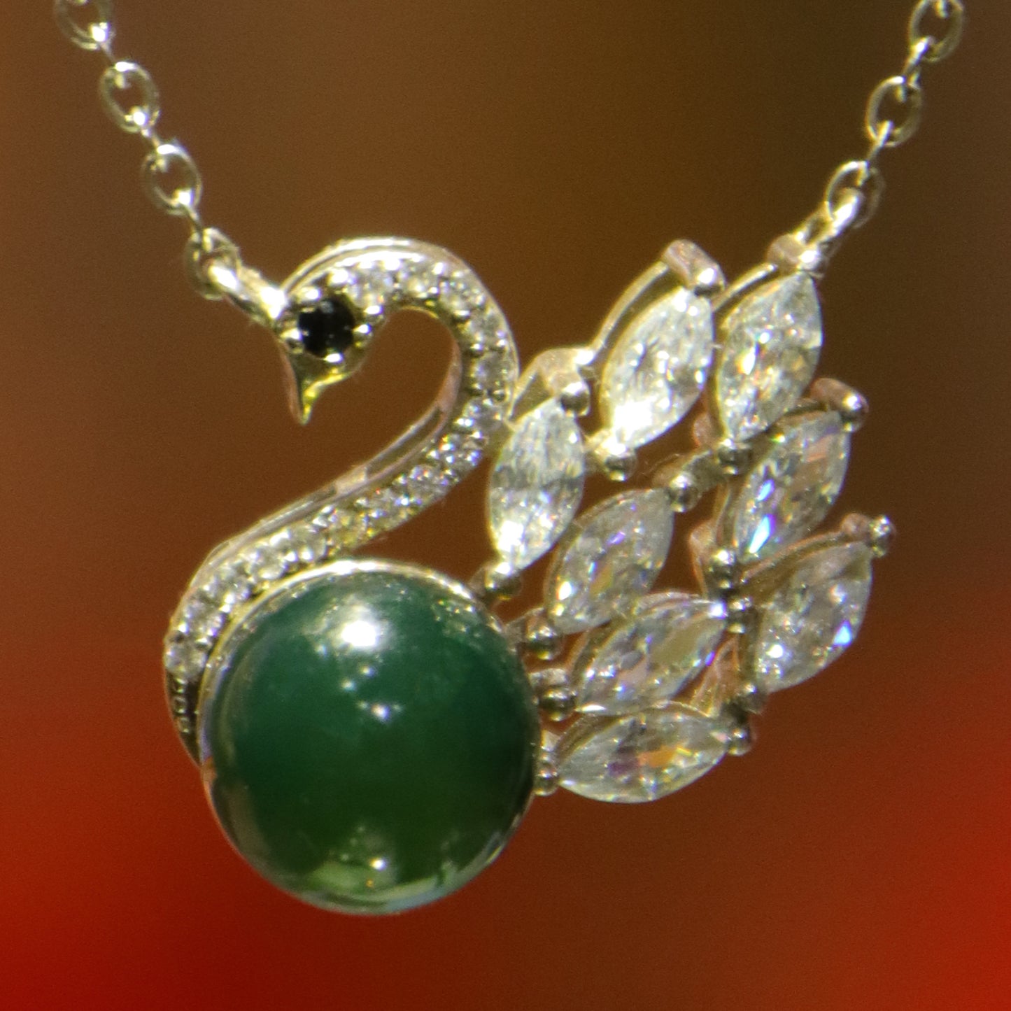 925 Sterling Silver Natural Amber Mexico Blue Amber Swan Pendant Necklace