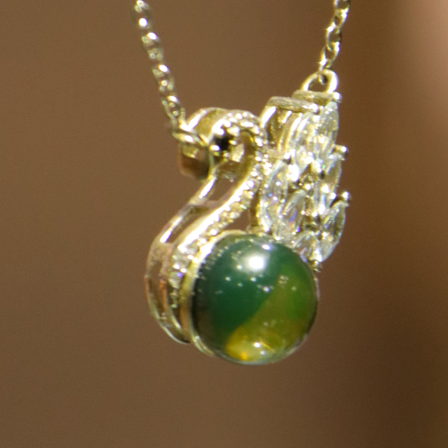 925 Sterling Silver Natural Amber Mexico Blue Amber Swan Pendant Necklace