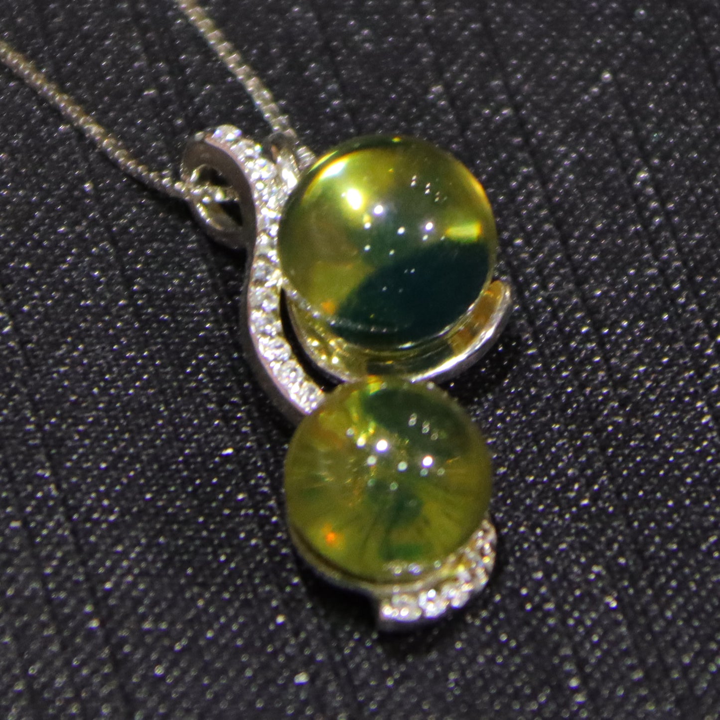 925 Sterling Silver Mexico Blue Amber Double Round Bead Pendant Necklace 8mm & 9mm