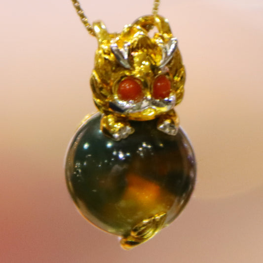 925 Sterling Silver Owl Clasp Pendant with Natural Mexico Blue Amber, 12mm Bead