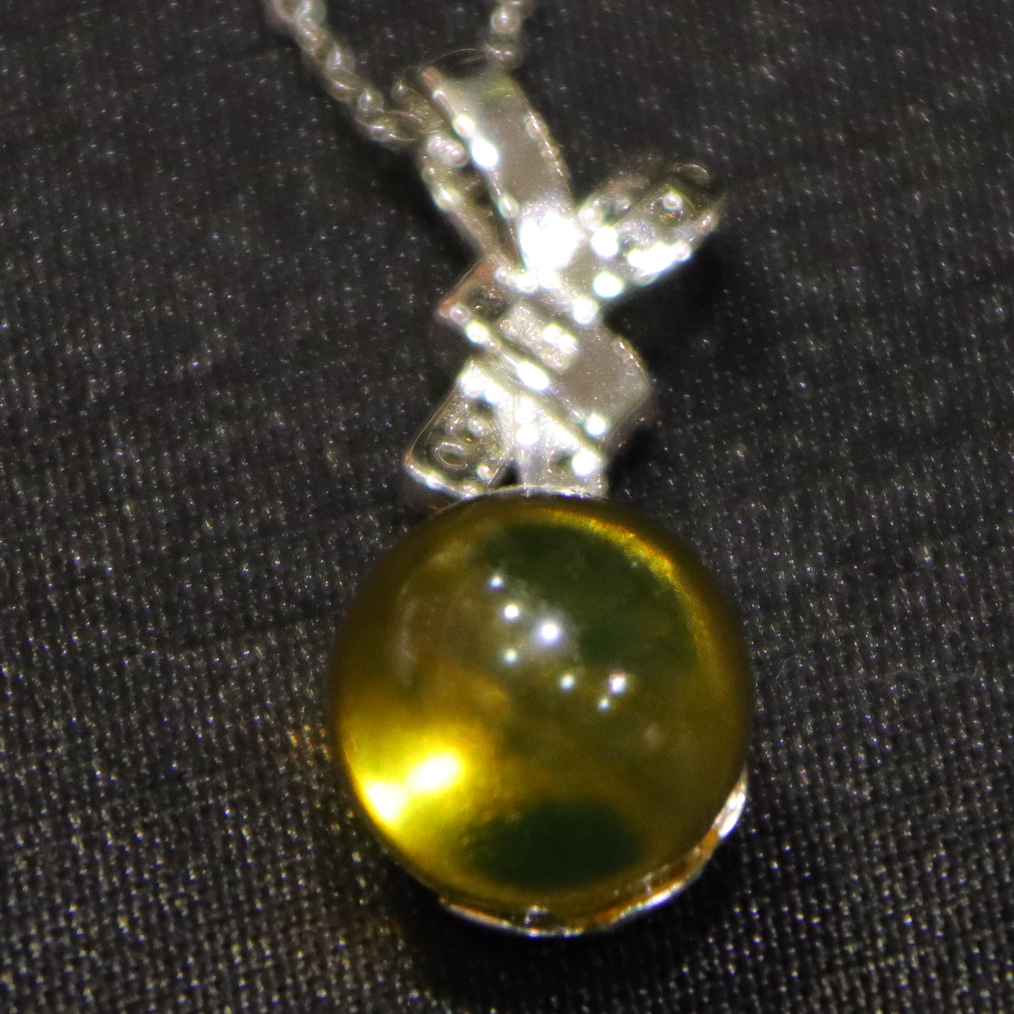 925 Sterling Silver Natural Mexico Blue Amber Bow Pendant with 10mm Bead