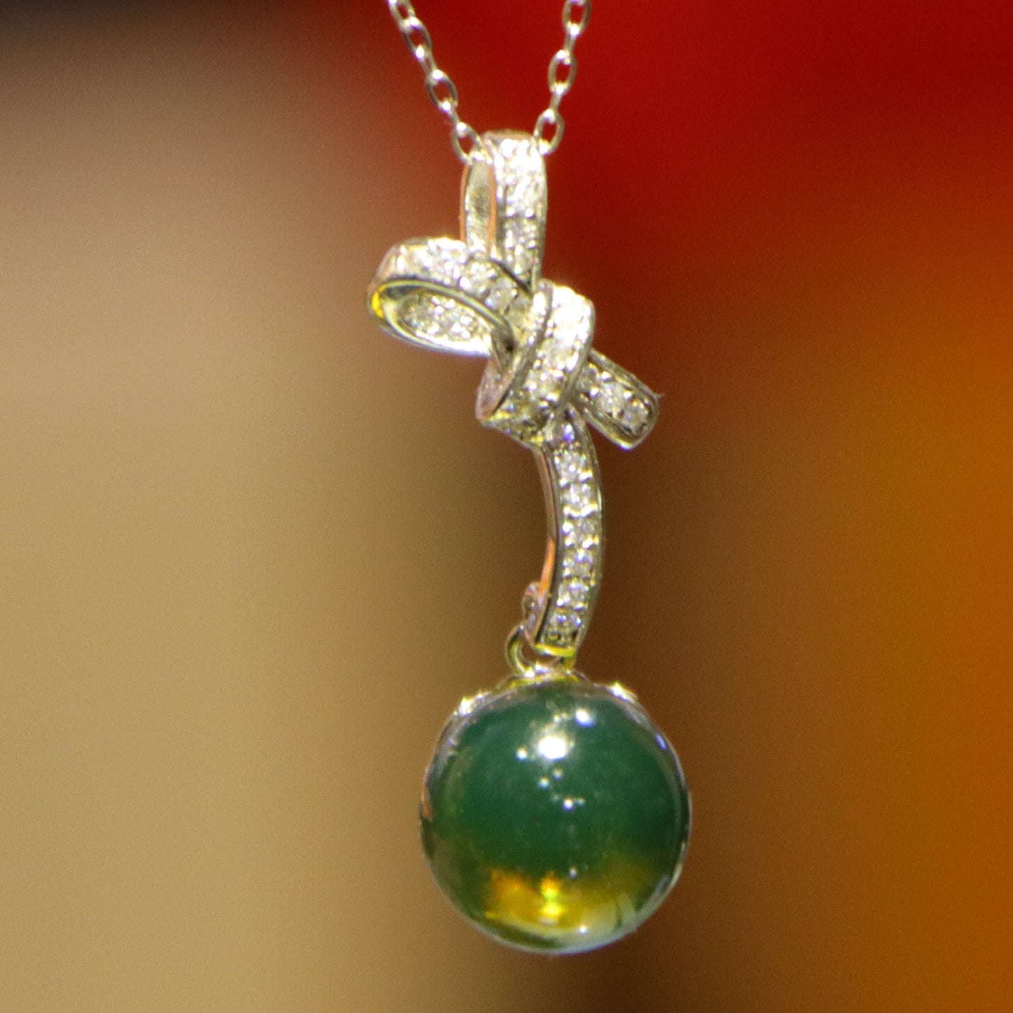 925 Sterling Silver Natural Mexico Blue Amber Bow Pendant with 10mm Bead