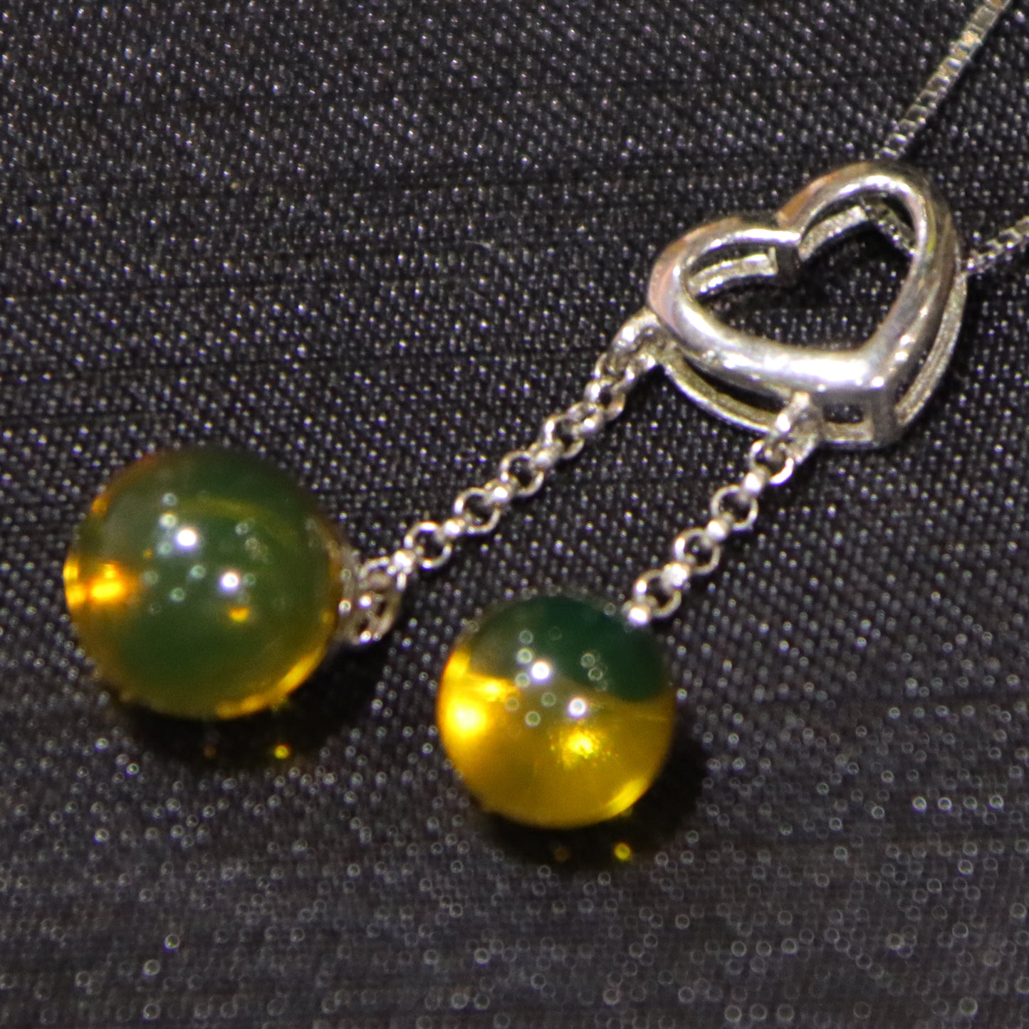 925 Sterling Silver Natural Mexico Blue Amber Heart Pendant with 7mm & 9mm Beads