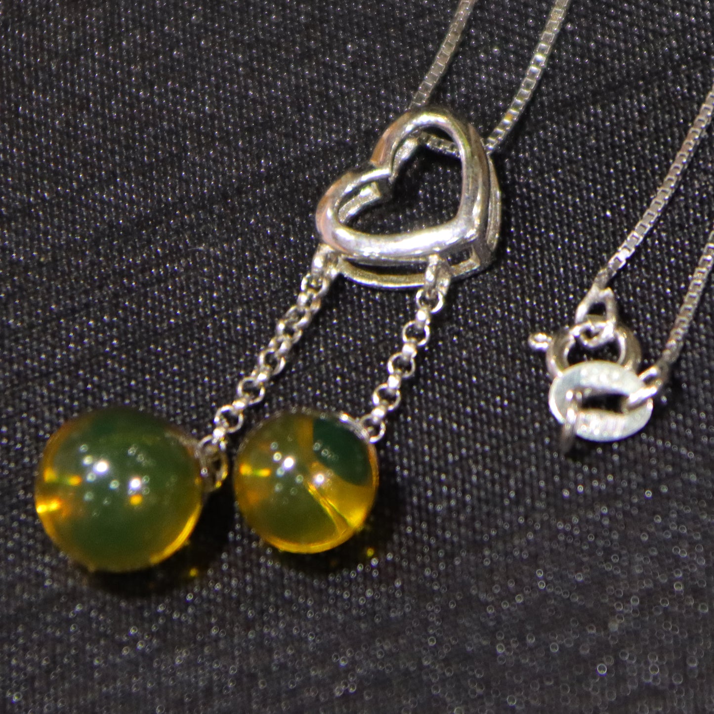 925 Sterling Silver Natural Mexico Blue Amber Heart Pendant with 7mm & 9mm Beads