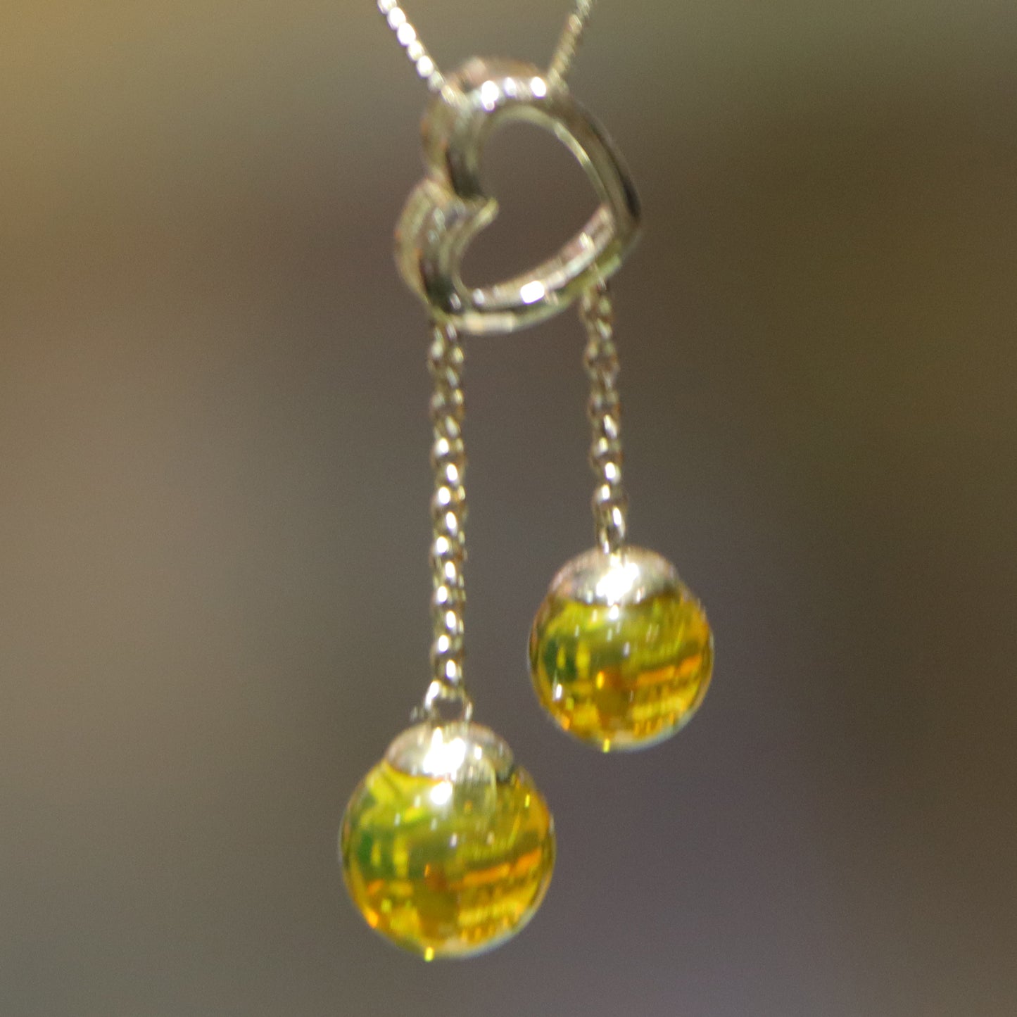 925 Sterling Silver Natural Mexico Blue Amber Heart Pendant with 7mm & 9mm Beads