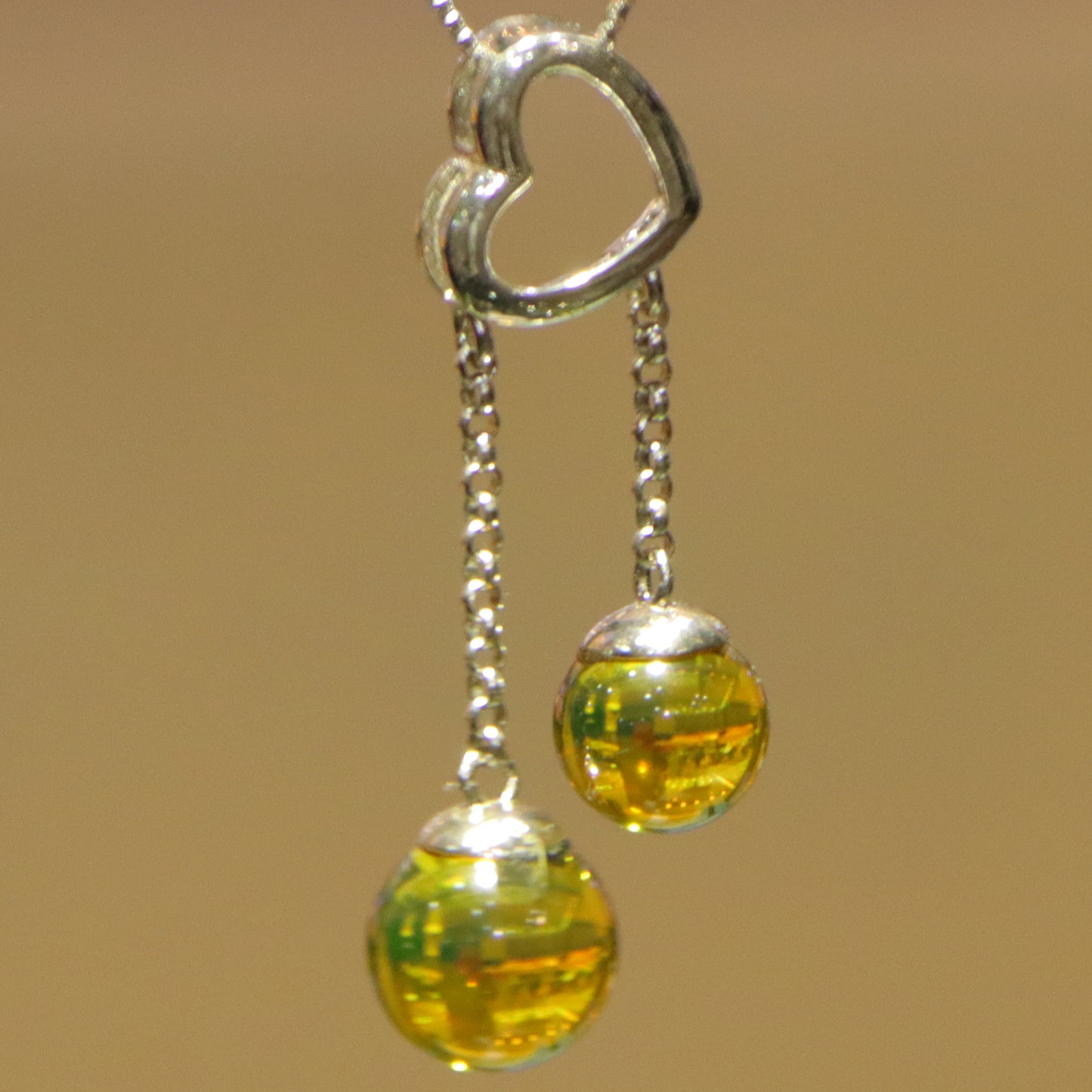 925 Sterling Silver Natural Mexico Blue Amber Heart Pendant with 7mm & 9mm Beads