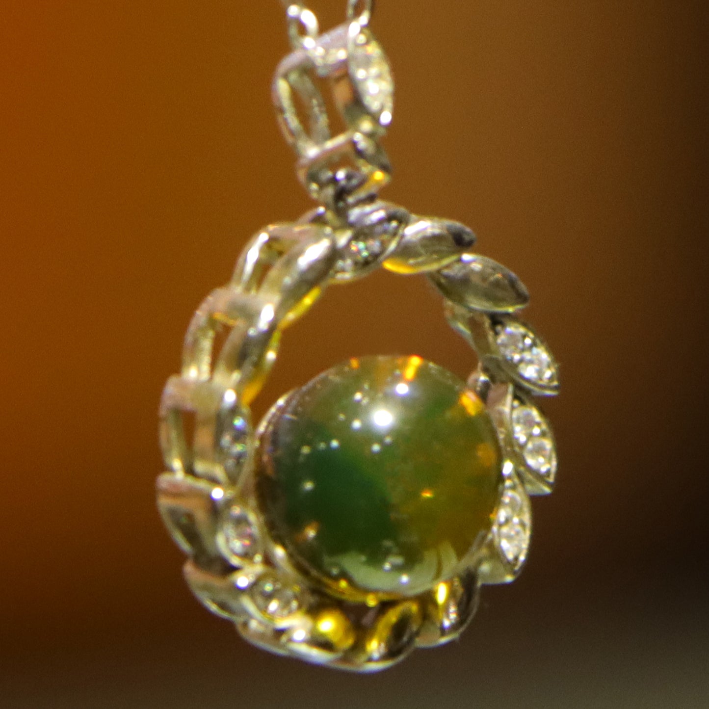 925 Sterling Silver Natural Mexico Blue Amber Round Pendant Necklace - 8mm Bead