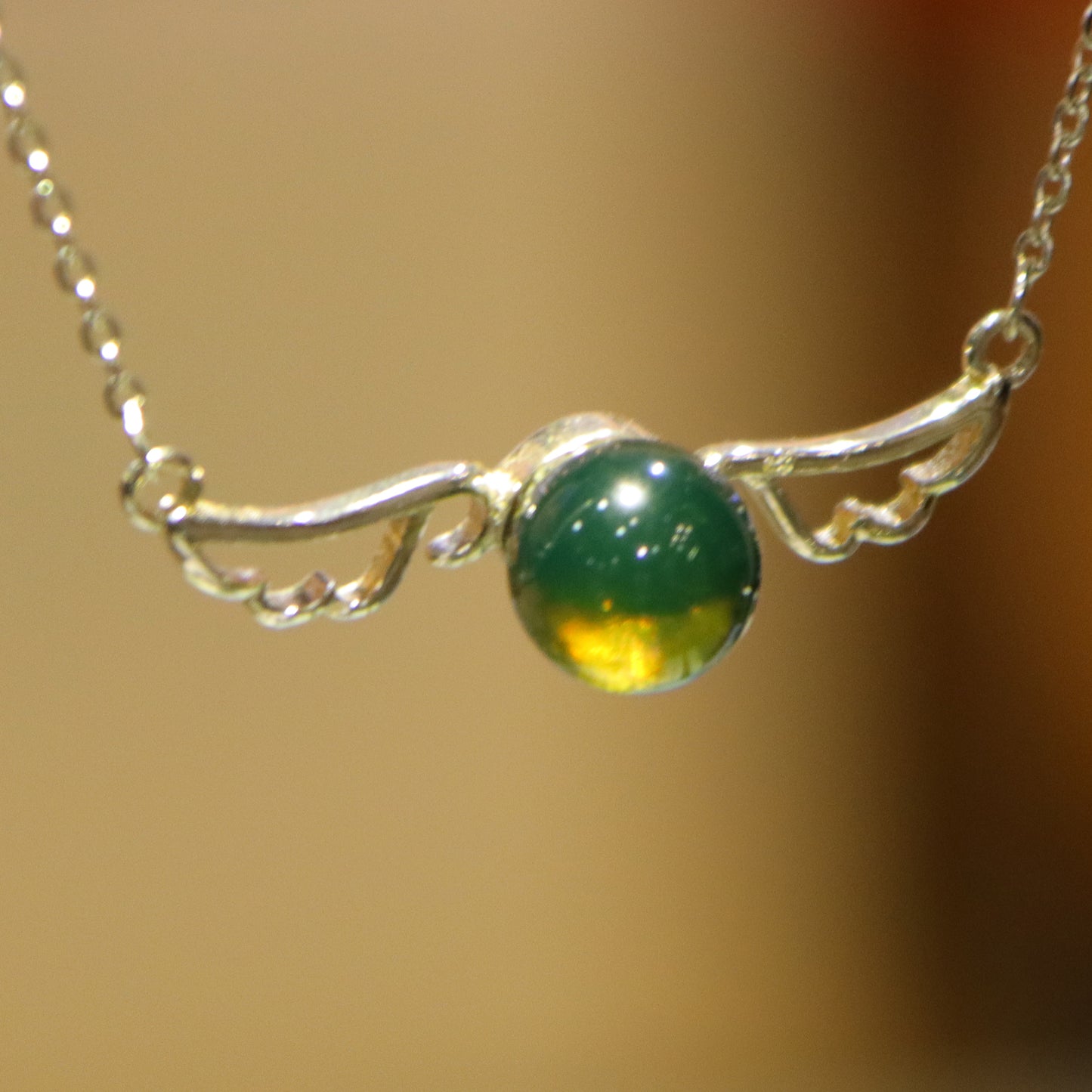 925 Sterling Silver Angel Wing Pendant with Natural Mexico Blue Amber Gemstone – Handmade Jewelry Gift