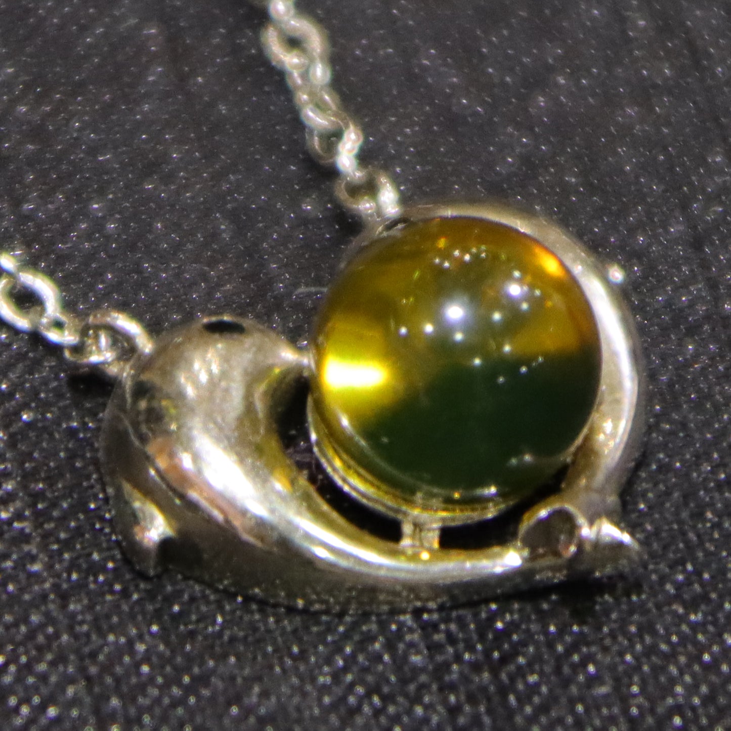 925 Sterling Silver Dolphin Heart Pendant with Natural Mexico Blue Amber Gemstone