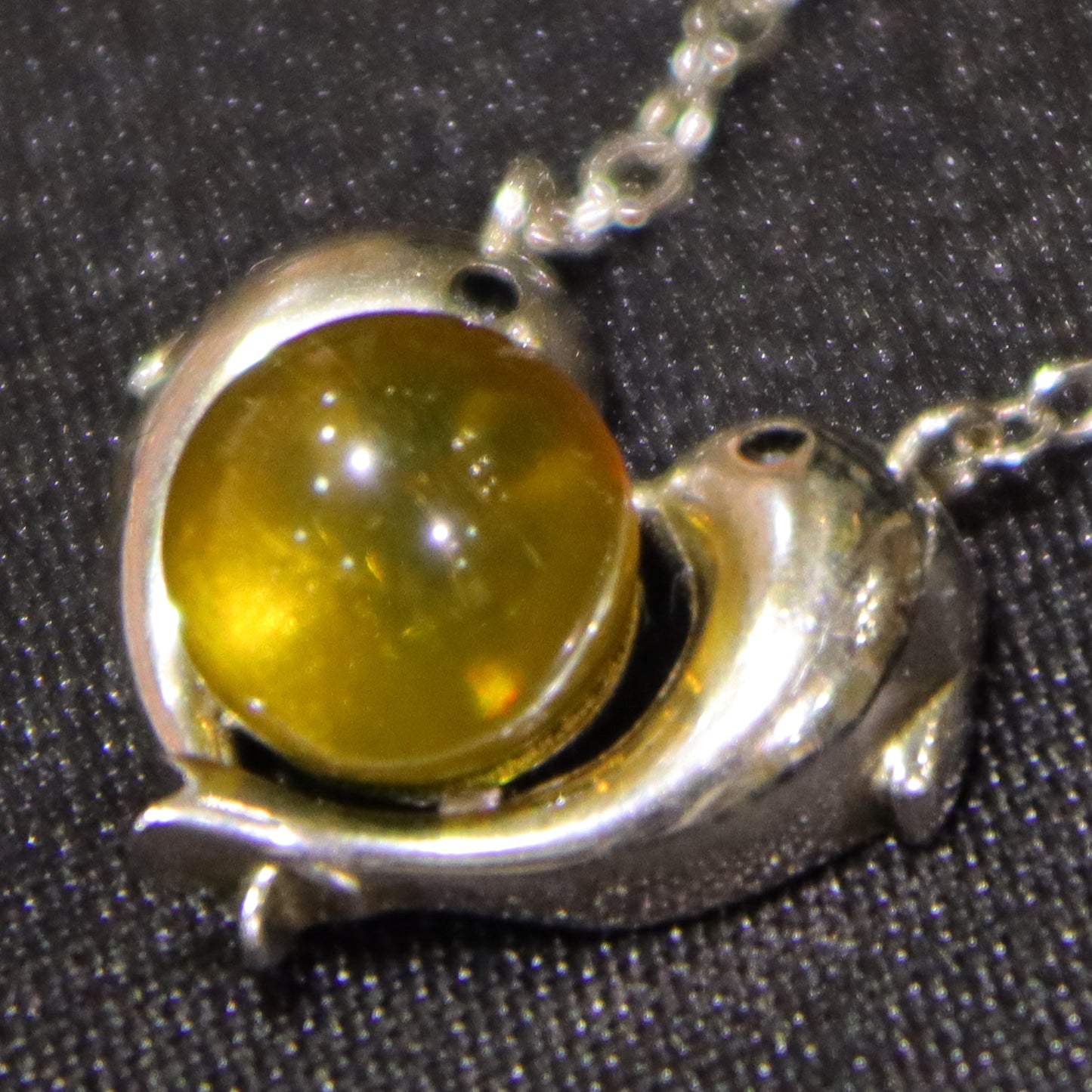 925 Sterling Silver Dolphin Heart Pendant with Natural Mexico Blue Amber Gemstone
