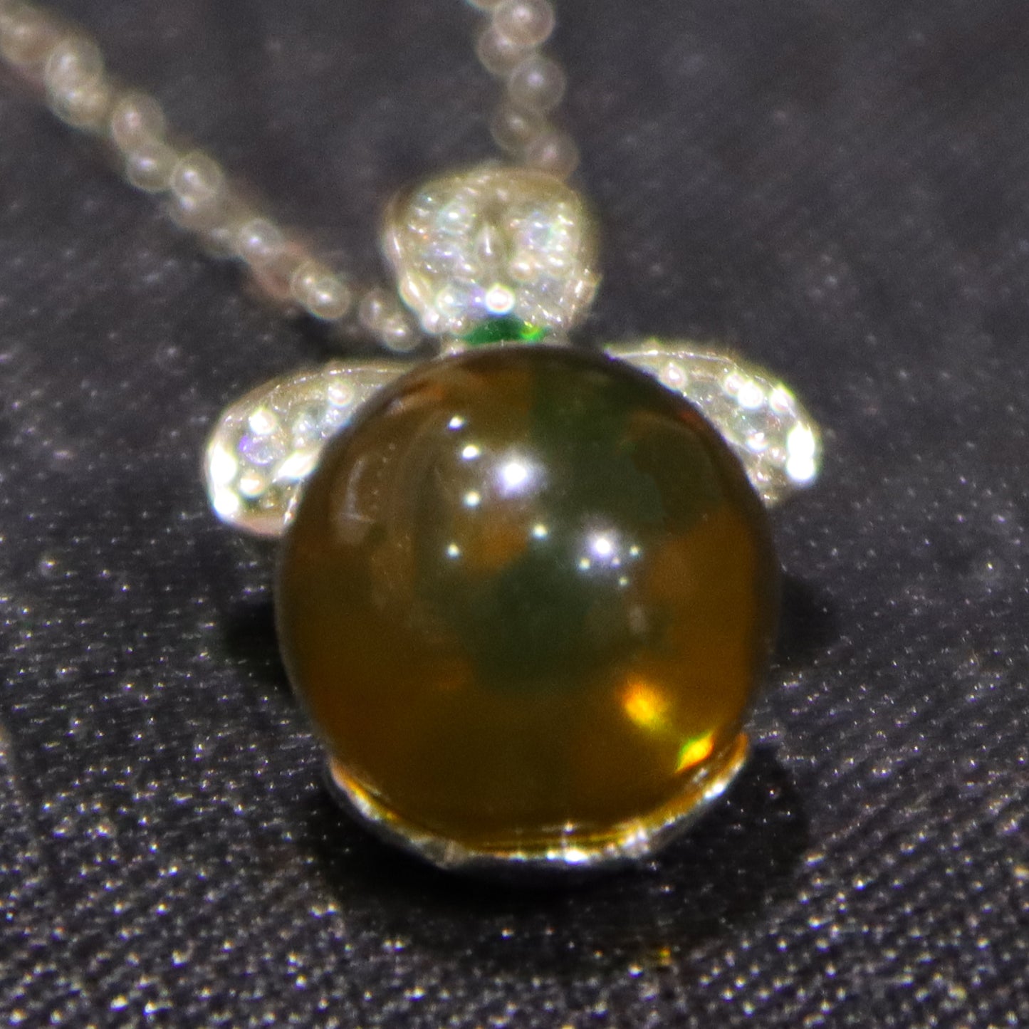 Natural Mexico Blue Amber Pendant with 925 Sterling Silver Clover Clasp – 9mm Bead Handmade Jewelry