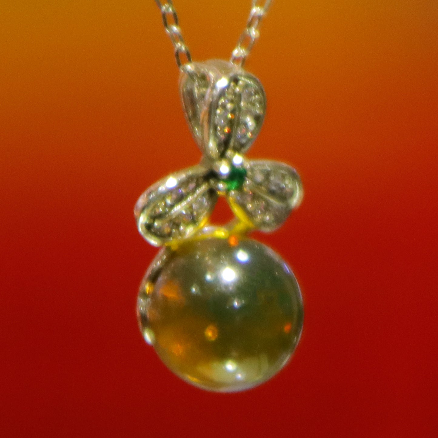 Natural Mexico Blue Amber Pendant with 925 Sterling Silver Clover Clasp – 9mm Bead Handmade Jewelry