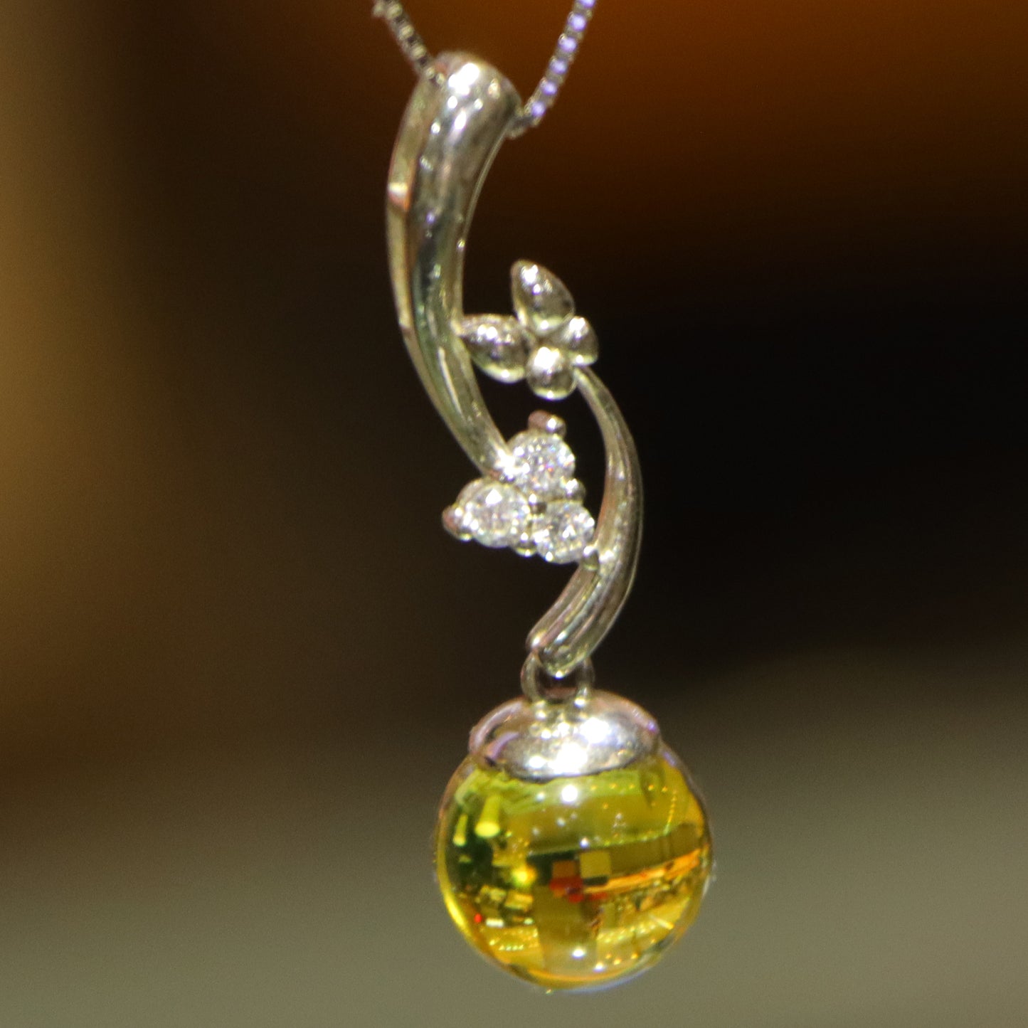 925 Sterling Silver Pendant with Natural Mexico Blue Amber - Minimalist Jewelry Design