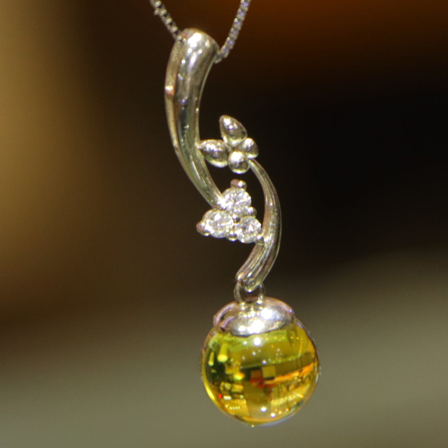 925 Sterling Silver Pendant with Natural Mexico Blue Amber - Minimalist Jewelry Design