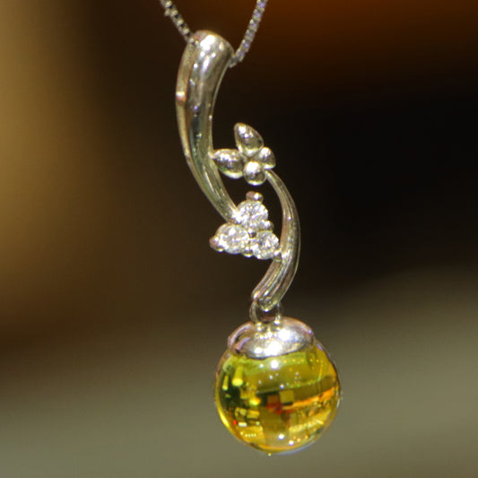 925 Sterling Silver Pendant with Natural Mexico Blue Amber - Minimalist Jewelry Design
