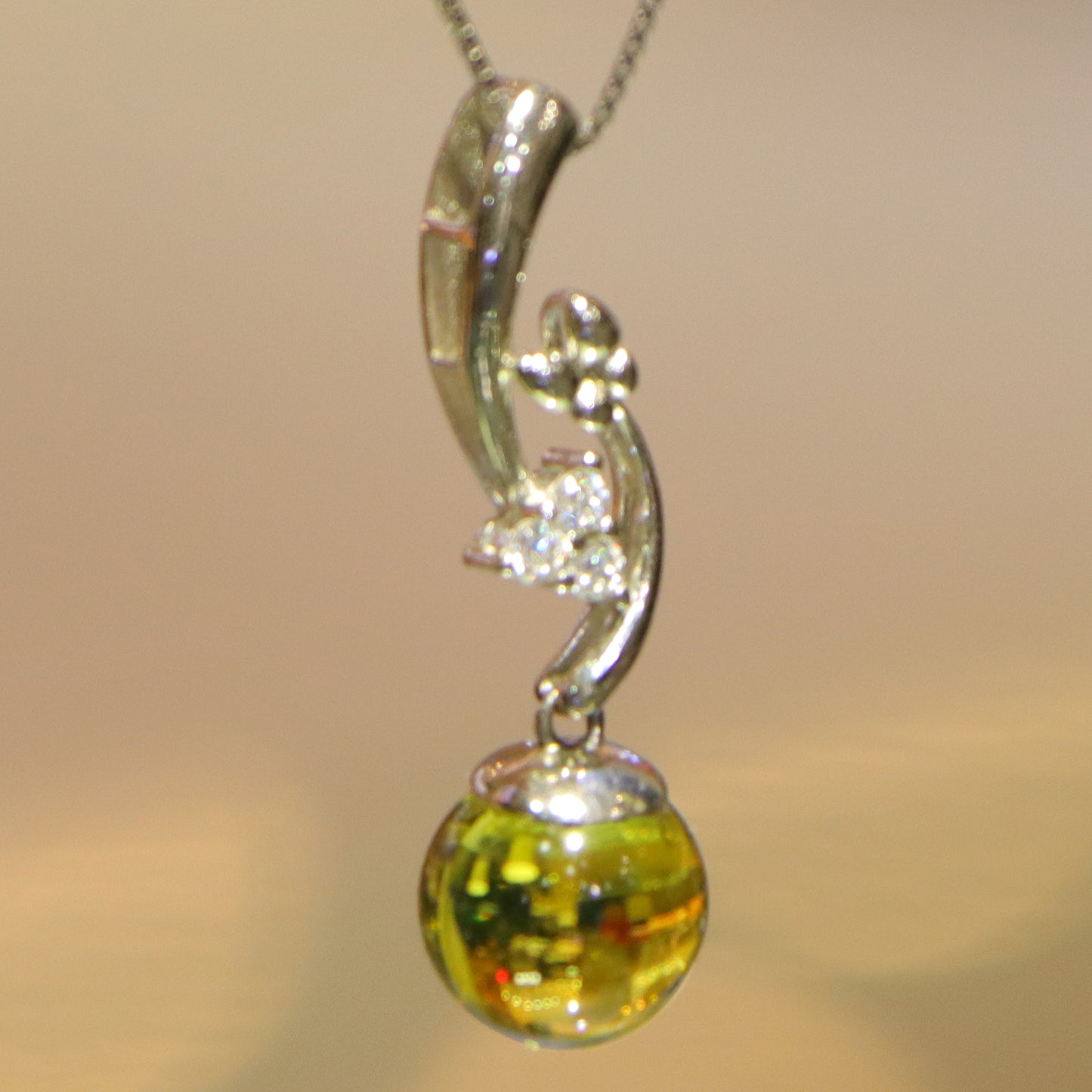 925 Sterling Silver Pendant with Natural Mexico Blue Amber - Minimalist Jewelry Design