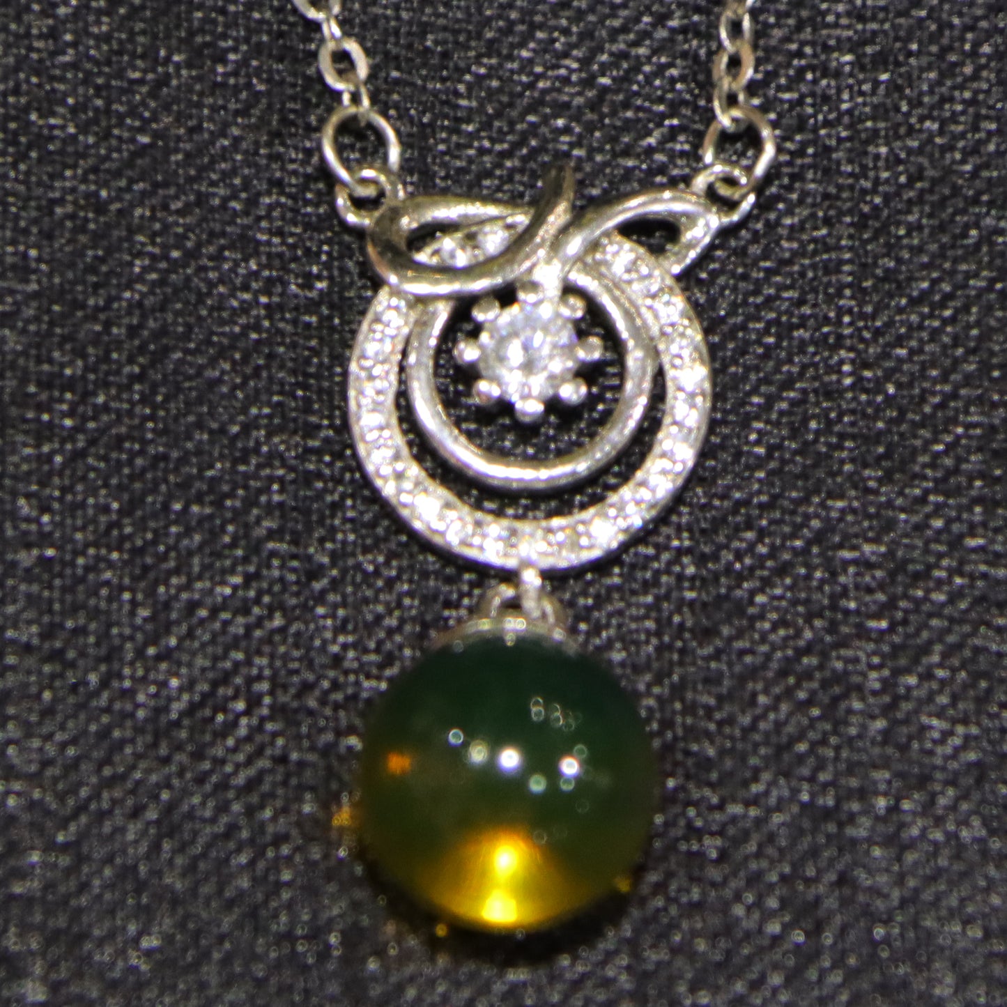 925 Sterling Silver Pendant with Natural Mexico Blue Amber Gemstone, Geometric Clasp