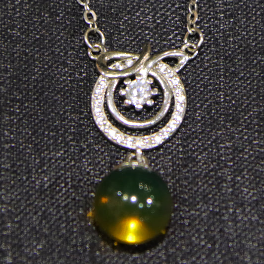 925 Sterling Silver Pendant with Natural Mexico Blue Amber Gemstone, Geometric Clasp