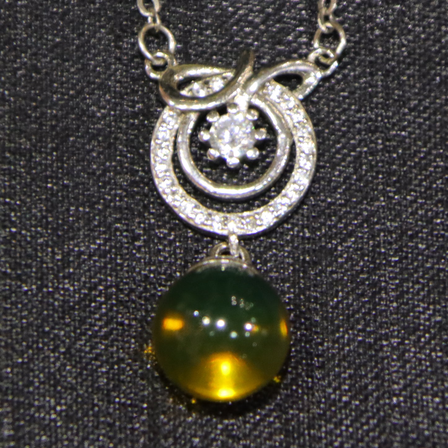 925 Sterling Silver Pendant with Natural Mexico Blue Amber Gemstone, Geometric Clasp