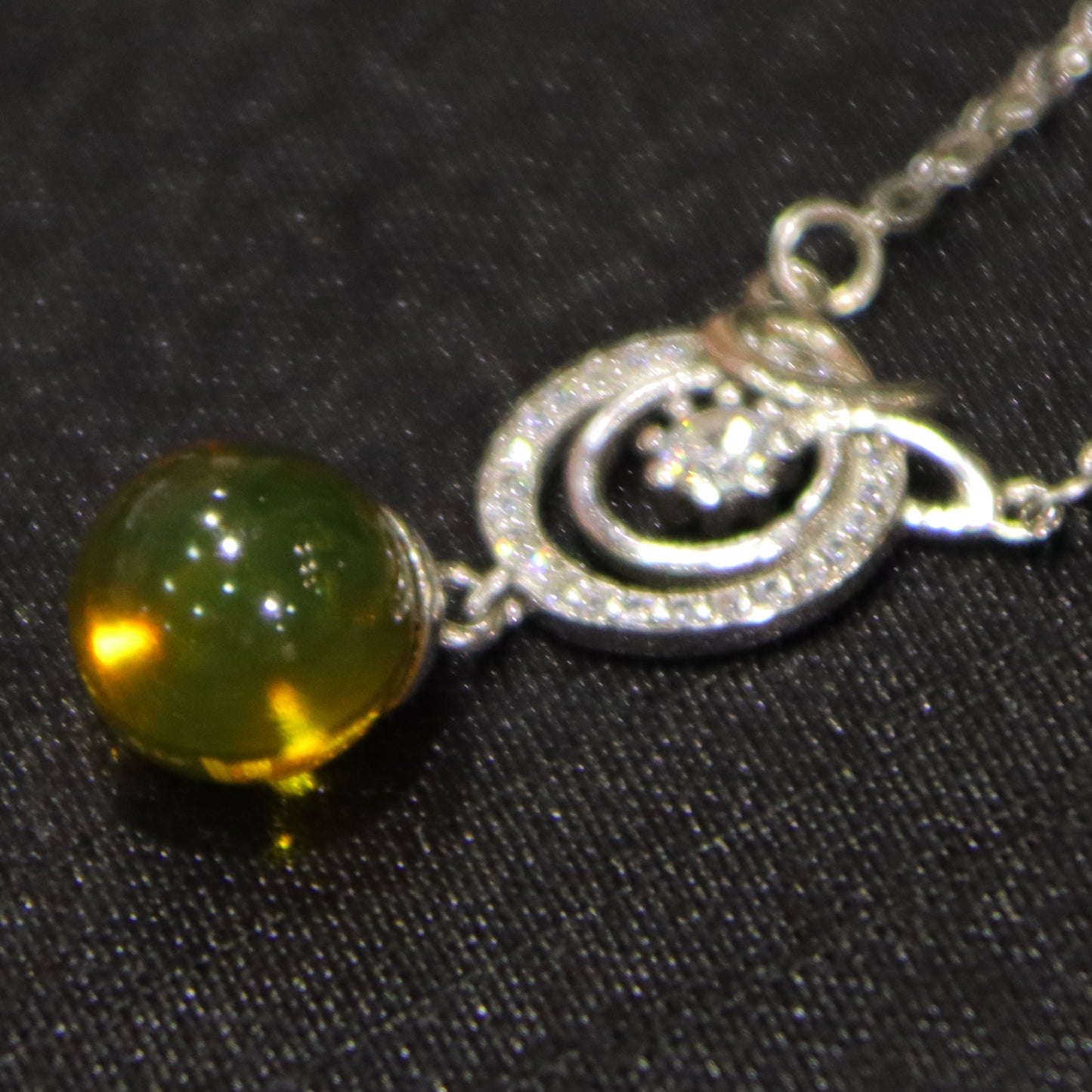925 Sterling Silver Pendant with Natural Mexico Blue Amber Gemstone, Geometric Clasp