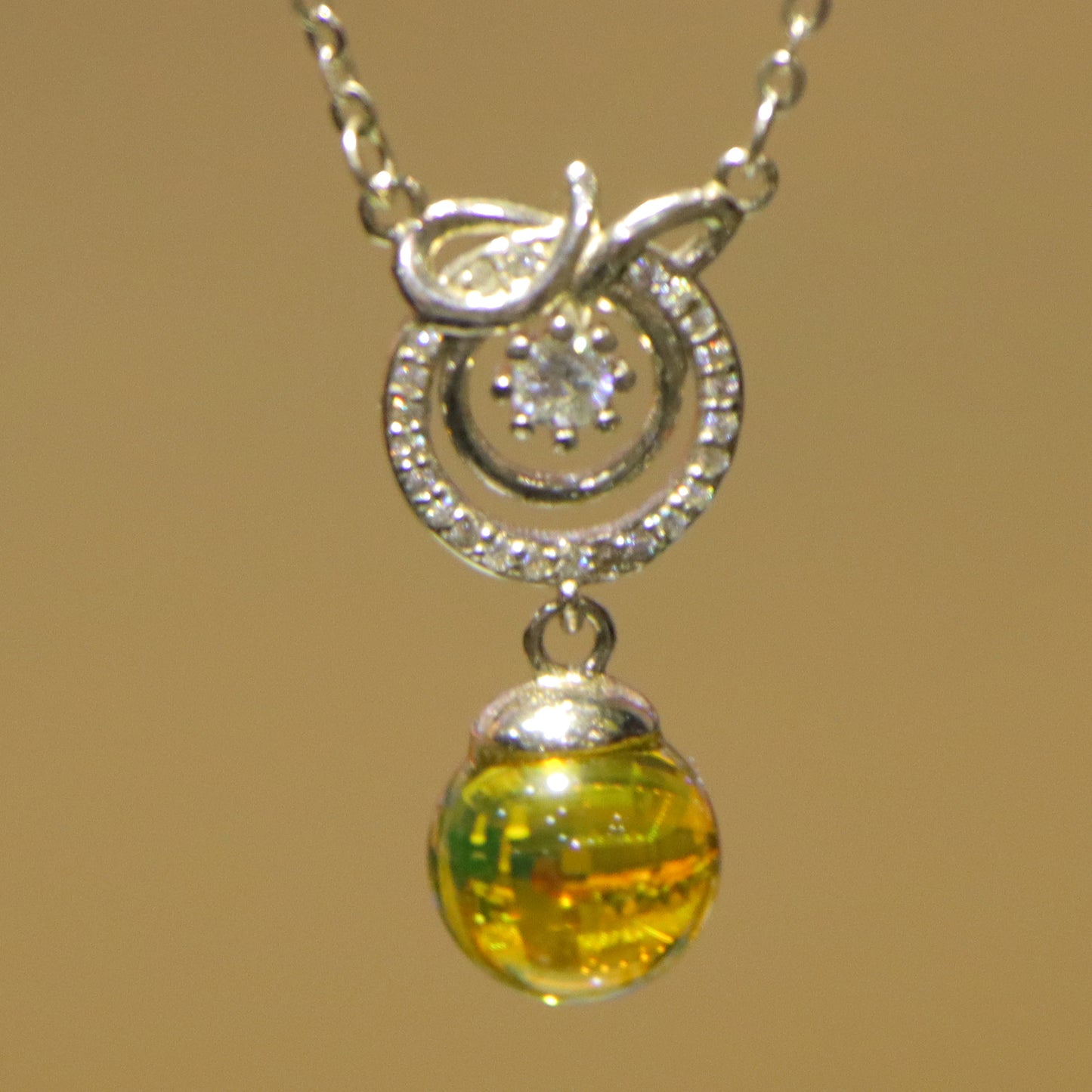 925 Sterling Silver Pendant with Natural Mexico Blue Amber Gemstone, Geometric Clasp