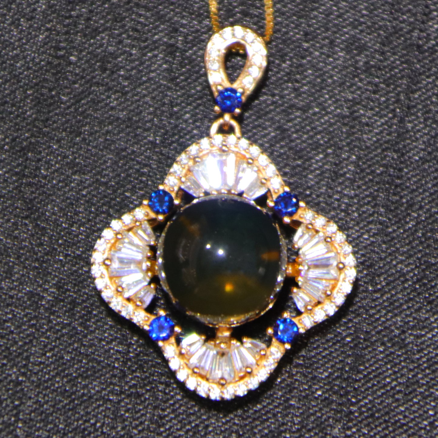 925 Sterling Silver Natural Mexico Blue Amber Pendant with Zirconia Square Halo, Minimalist Elegant Jewelry