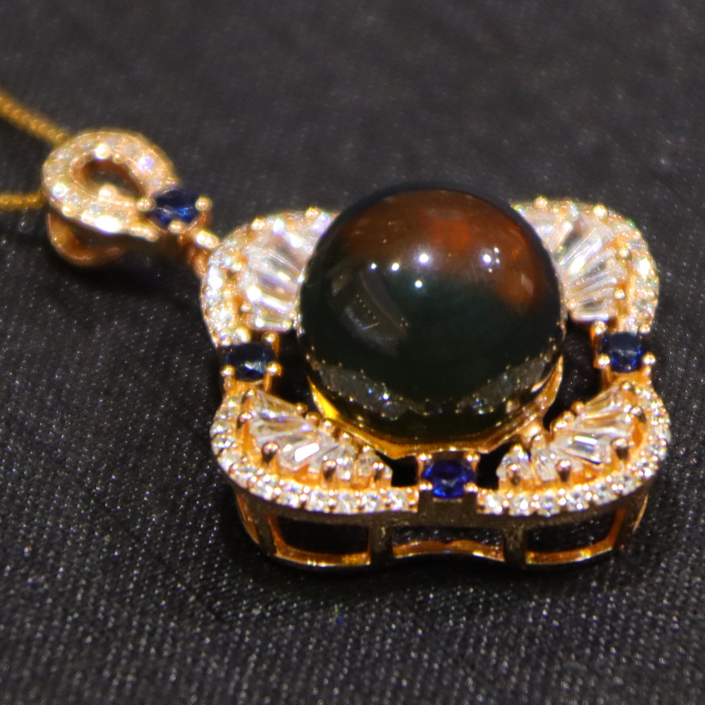 925 Sterling Silver Natural Mexico Blue Amber Pendant with Zirconia Square Halo, Minimalist Elegant Jewelry