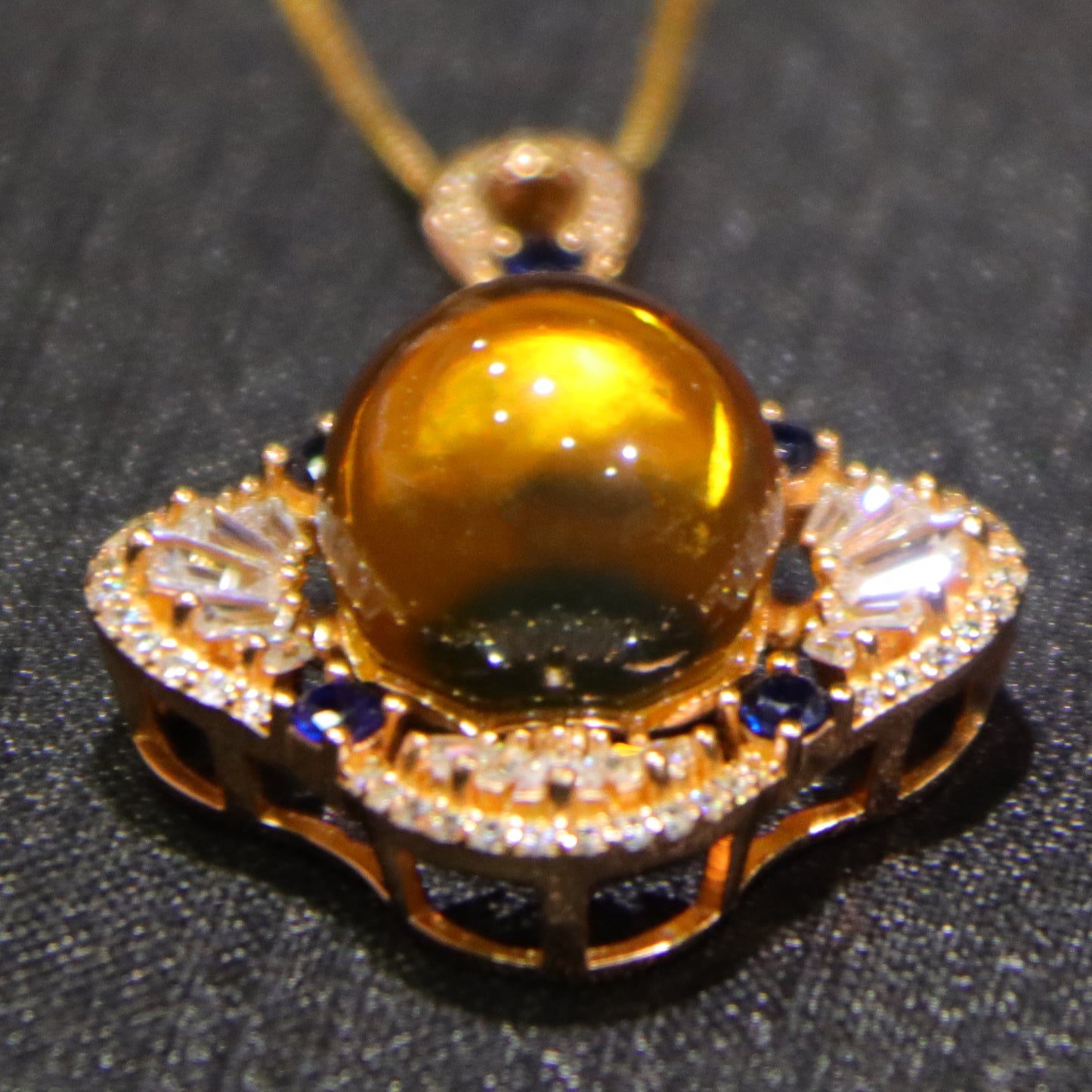 925 Sterling Silver Natural Mexico Blue Amber Pendant with Zirconia Square Halo, Minimalist Elegant Jewelry