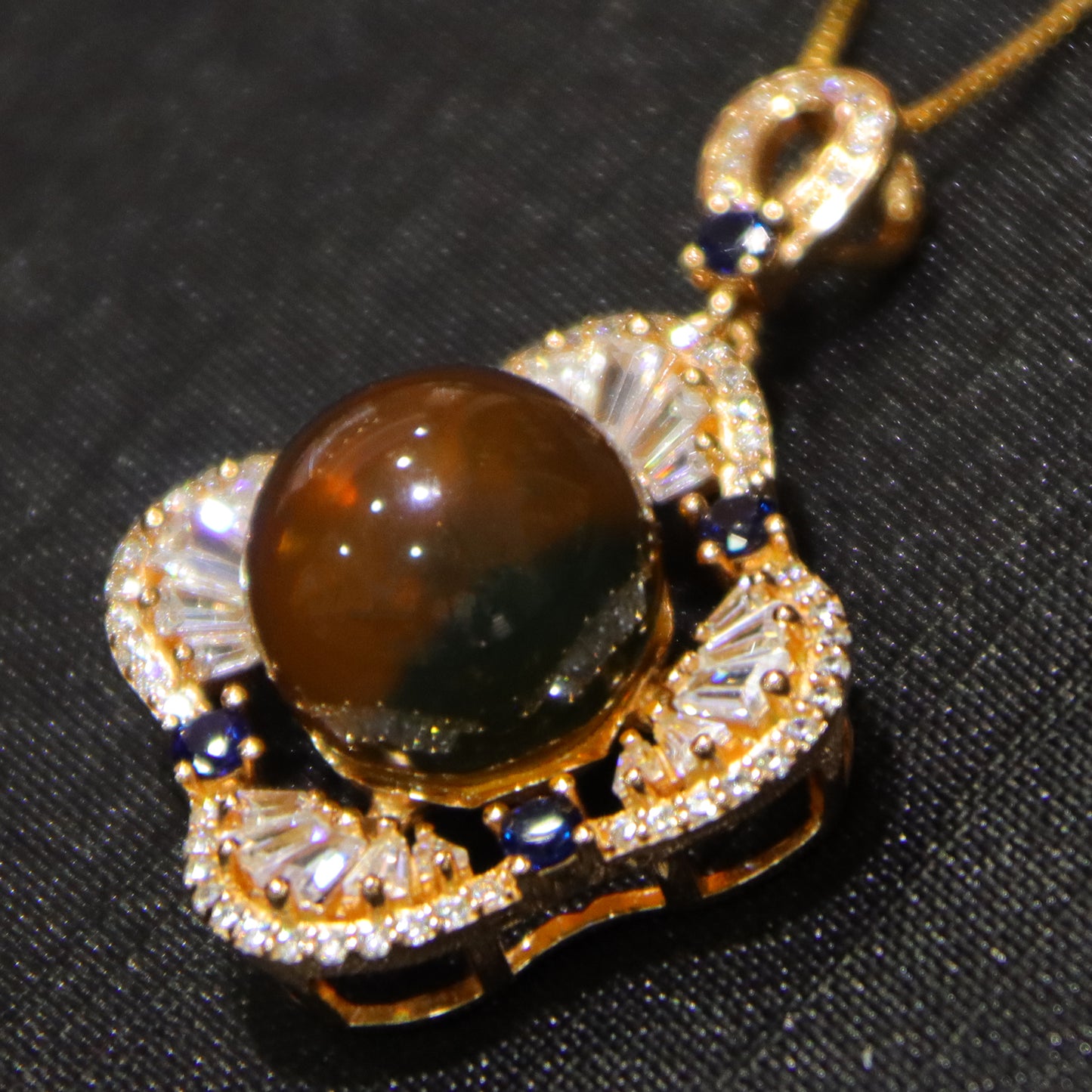 925 Sterling Silver Natural Mexico Blue Amber Pendant with Zirconia Square Halo, Minimalist Elegant Jewelry